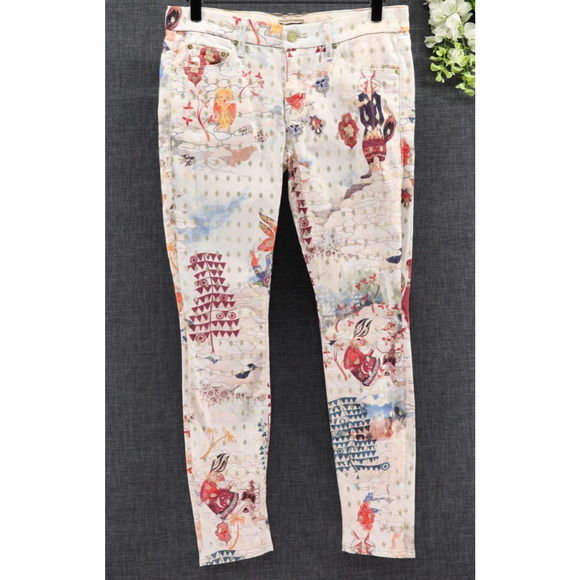 Mother Women's The Looker Friends In High Places Printed Beige Sz 26 - Picture 1 of 13
